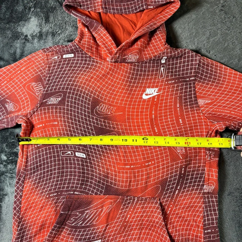 Nike Kids XL Orange Grid Warp All Over Print‎ Pullover Hoodie Swoosh Logo